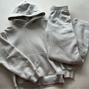 Aritzia TNA Cozy Fleece Perfect Hoodie + Sweatpants Set Heather Cloud White 2XS